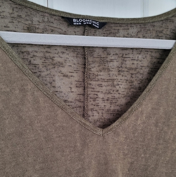 Bloomchic Dark Olive Green Burnout V Neck Tee - Picture 2 of 8